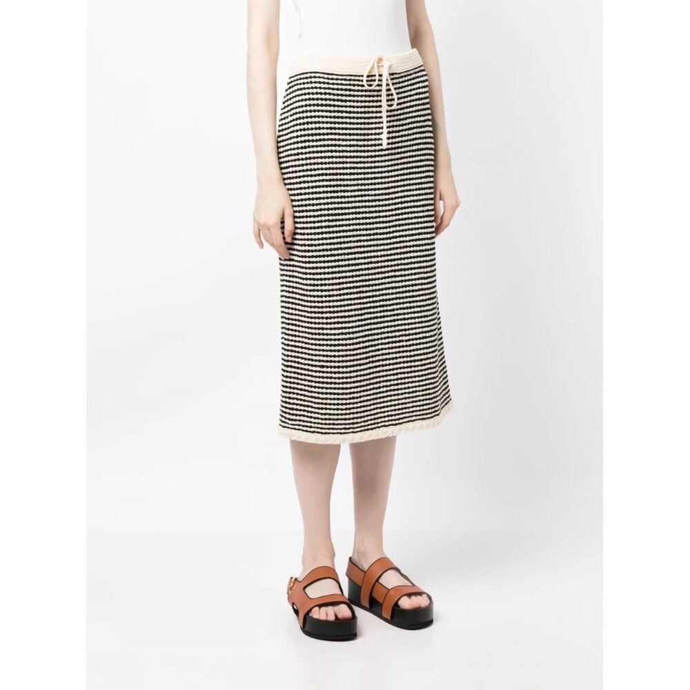NWT Tory Burch stripe crochet drawstring knit midi skirt